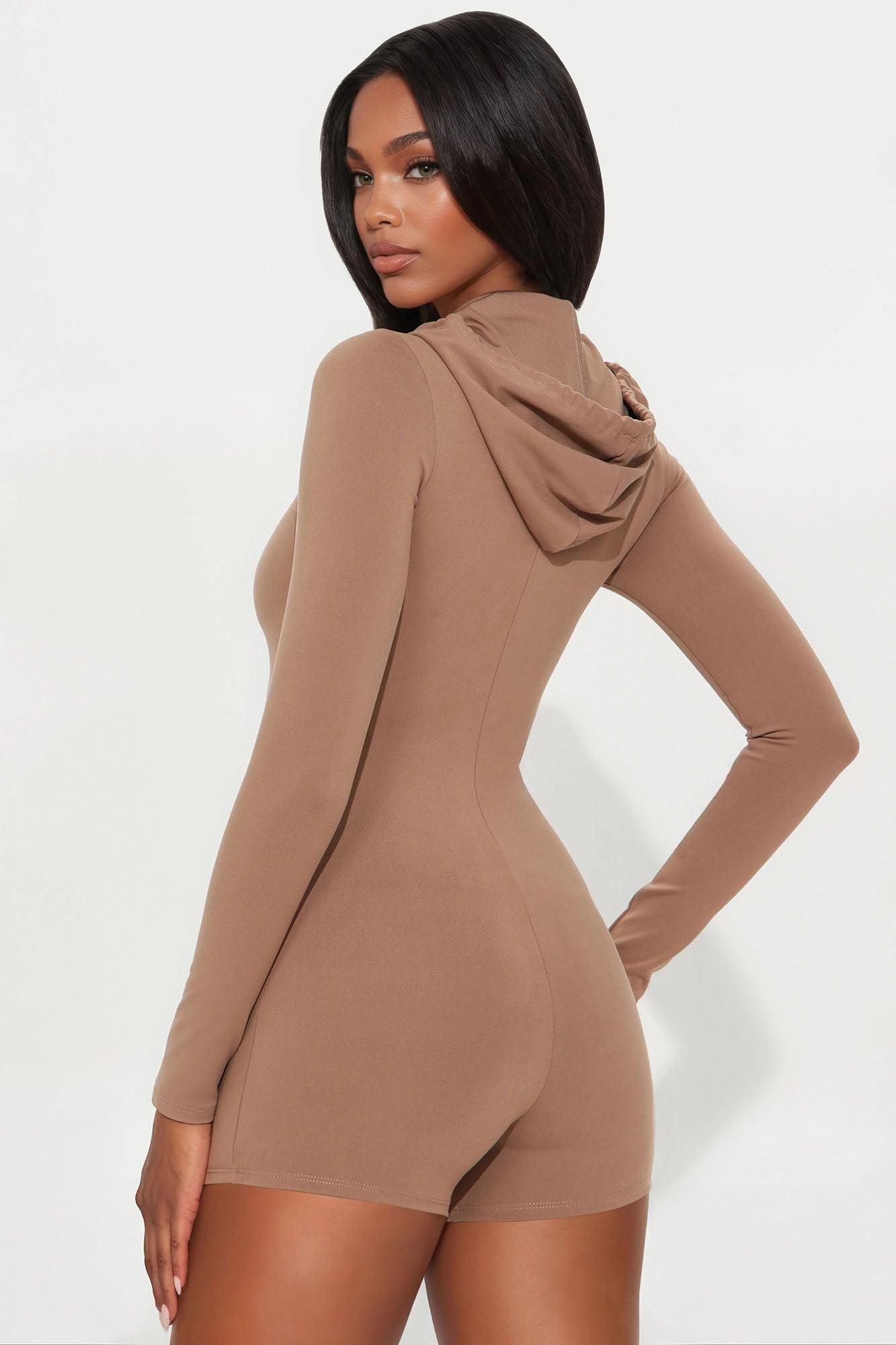 Luna Zip Up Romper - Taupe Product Image