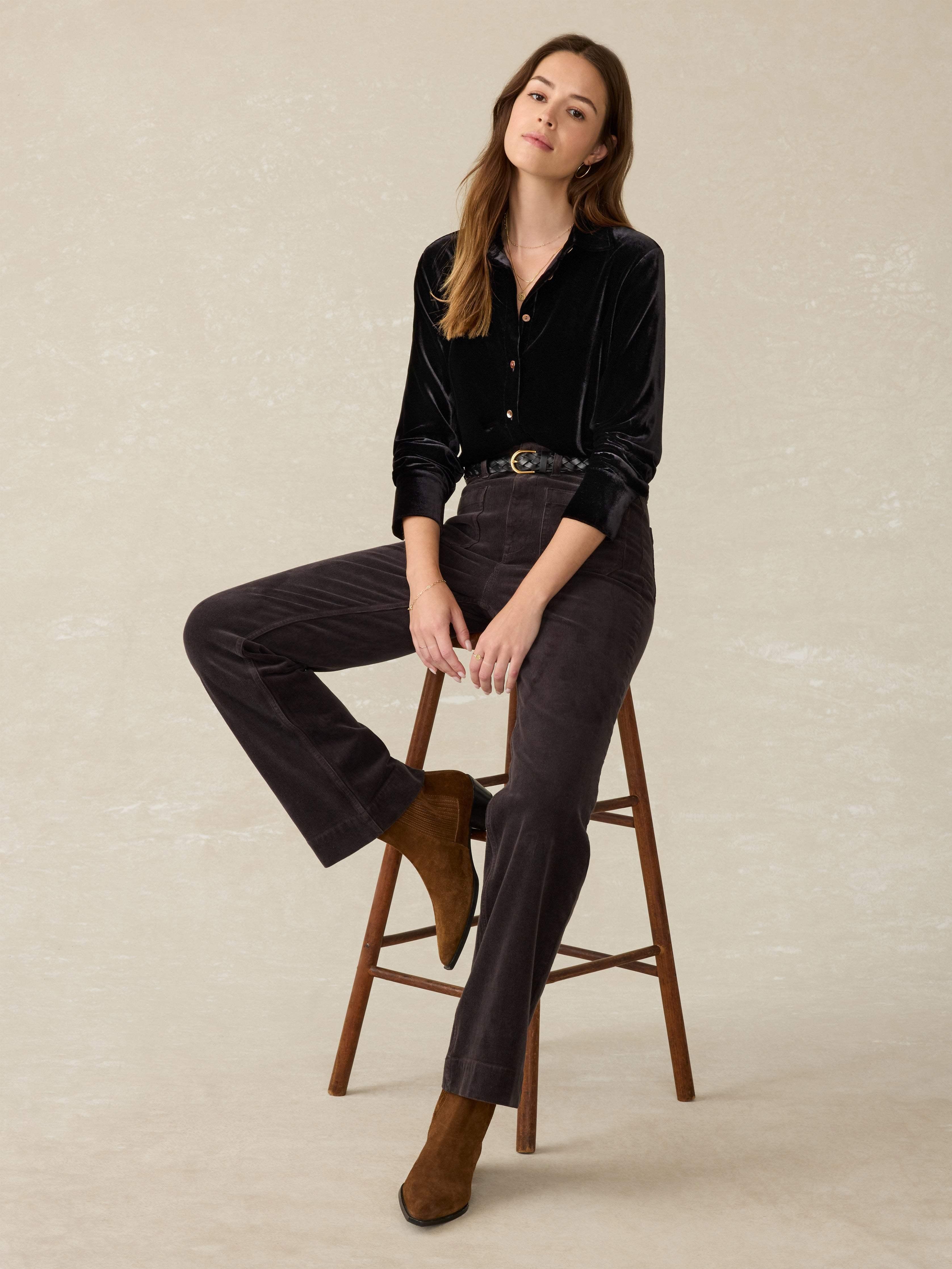 Stretch Silk Velvet Genevieve Shirt - Black Female Product Image