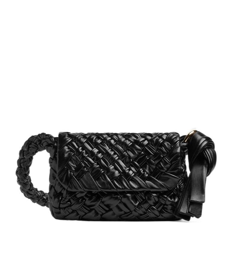 BOTTEGA VENETA Kalimero Città Intreccio Leather Shoulder Bag In Black Product Image