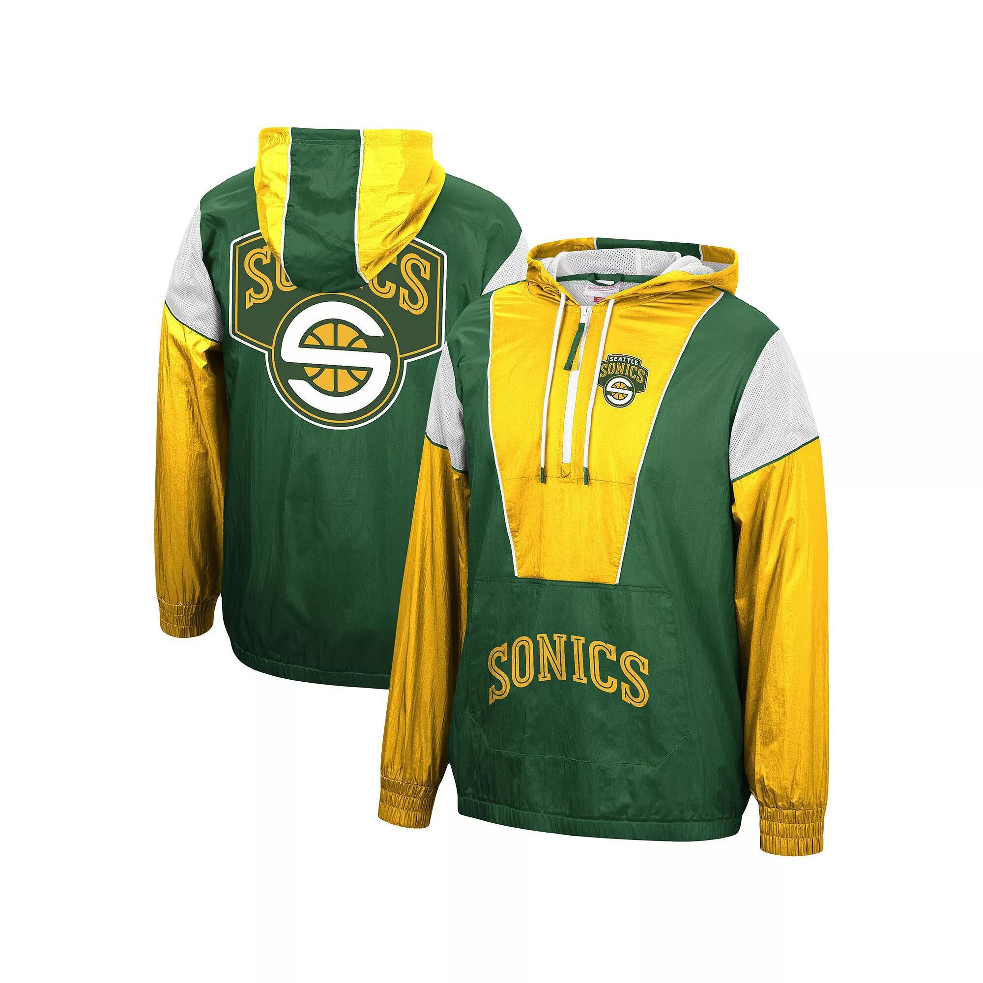 Men's Mitchell & Ness Green/Gold Seattle Supersonics Hardwood Classics Highlight Reel Windbreaker Hoodie Half-Zip Jacket, Size: Medium, Nba Green Product Image