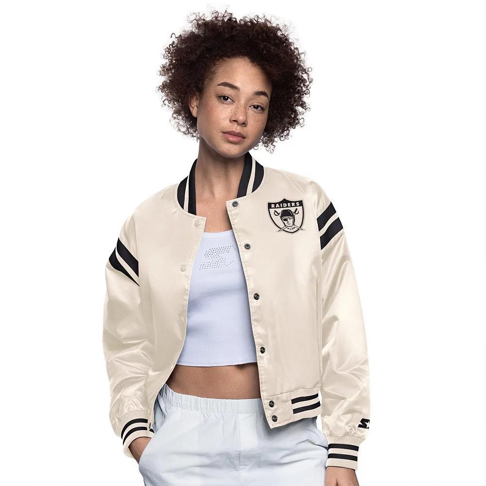 Women's Starter Cream Oakland Raiders Gridiron Classics Full Count Full-Snap Satin Jacket,  Product Image