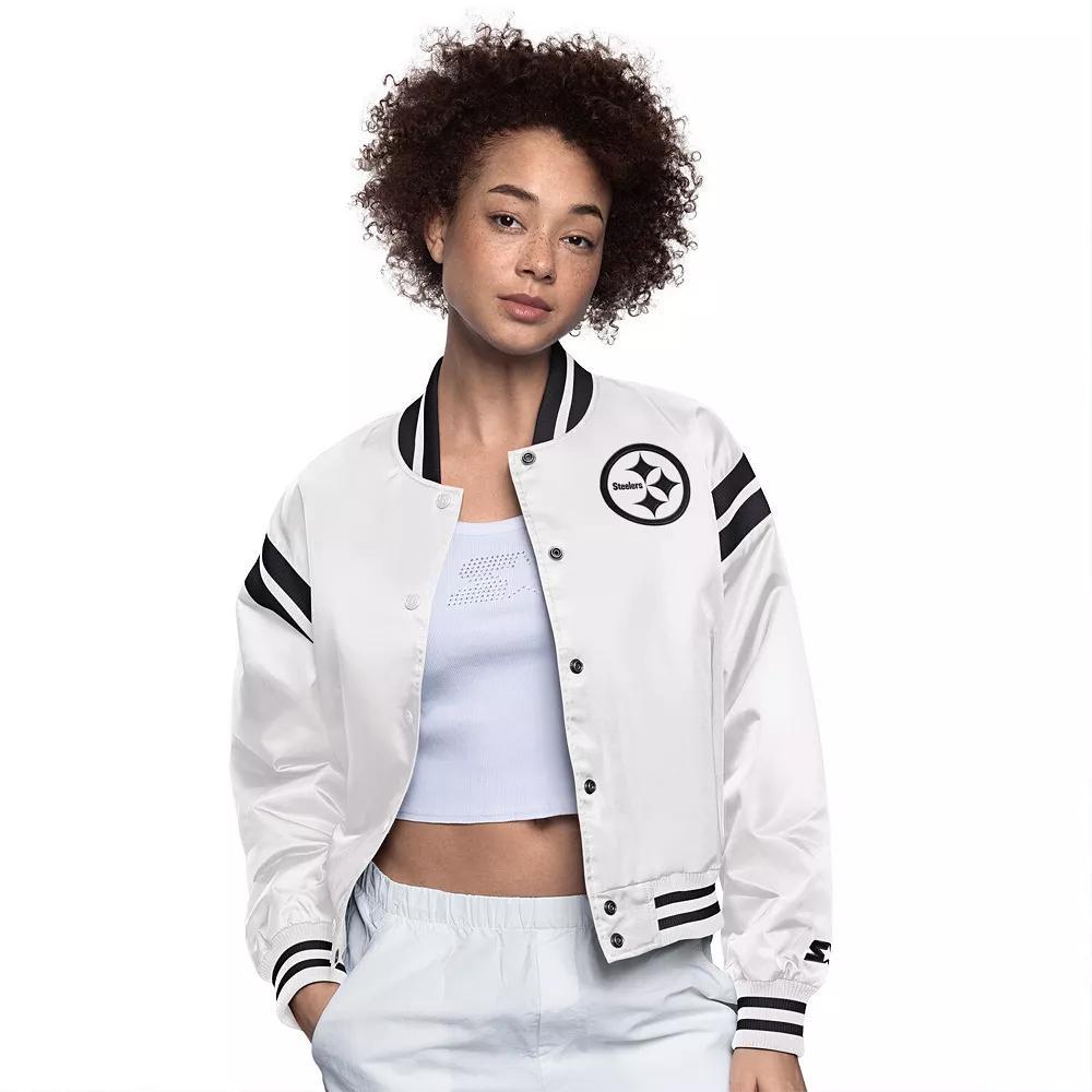 Women's Starter Cream Oakland Raiders Gridiron Classics Full Count Full-Snap Satin Jacket,  Product Image