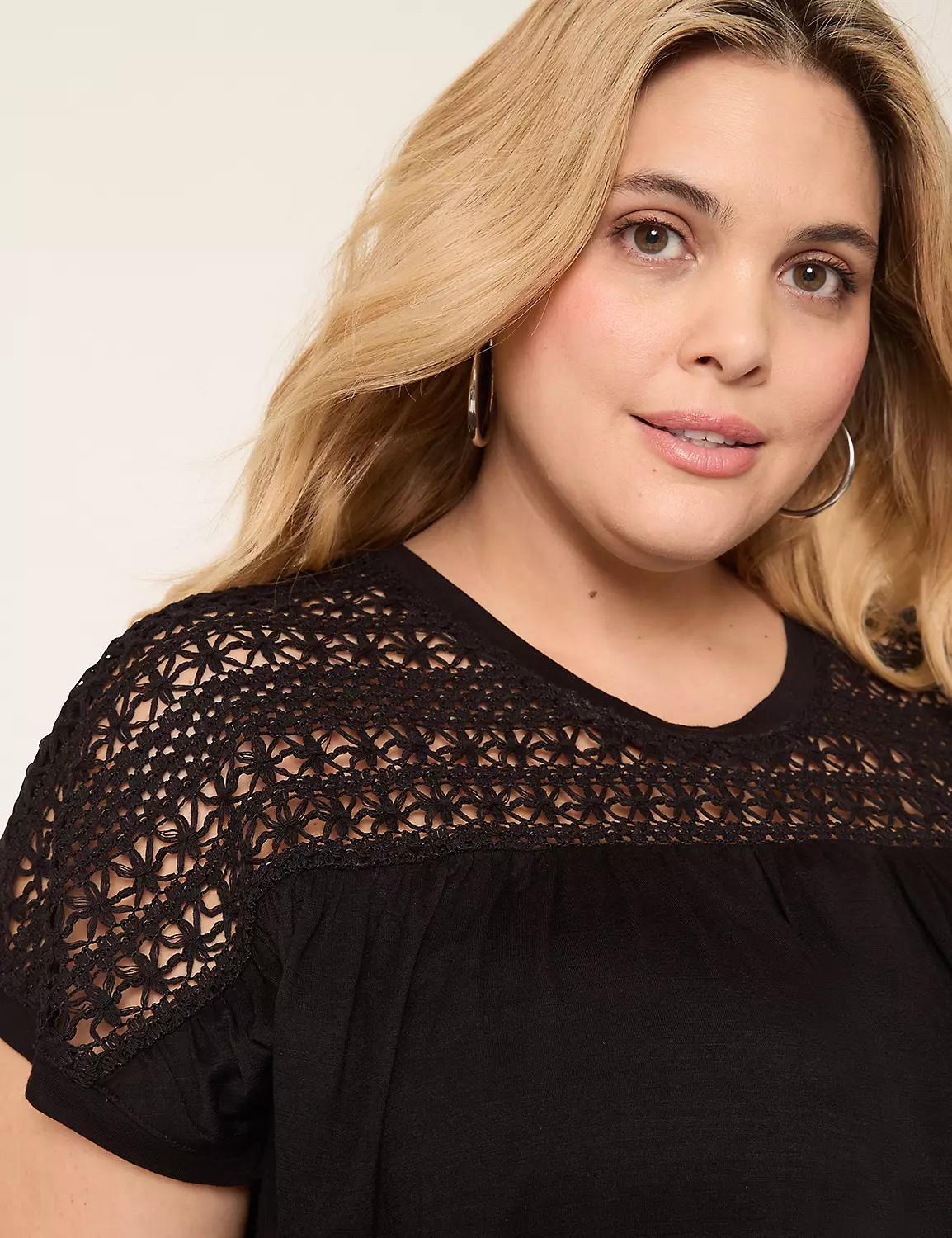 Crochet-Yoke Dolman-Sleeve Top Product Image