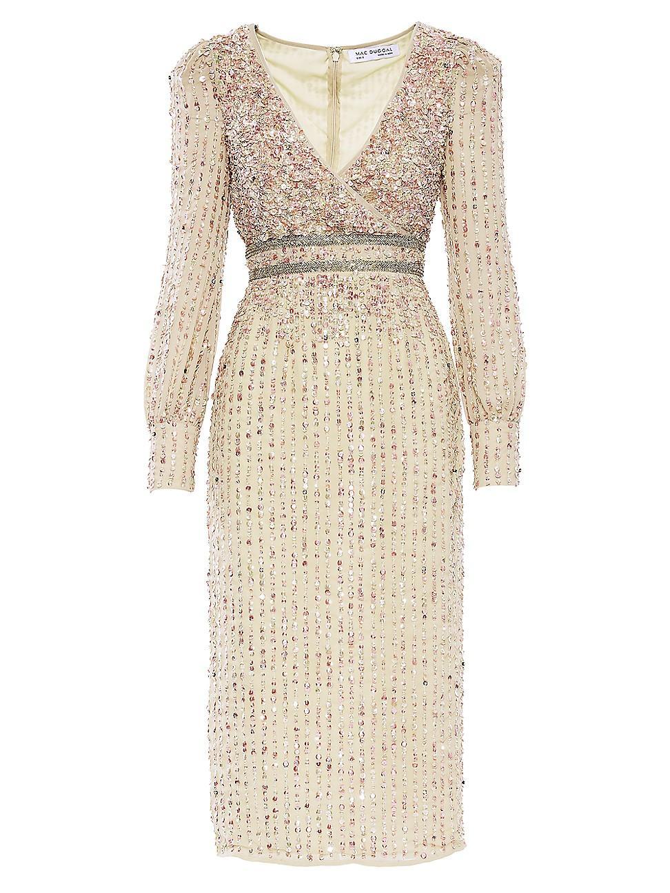 Womens Sequin V-Neck Bishop-Sleeve Dress Product Image