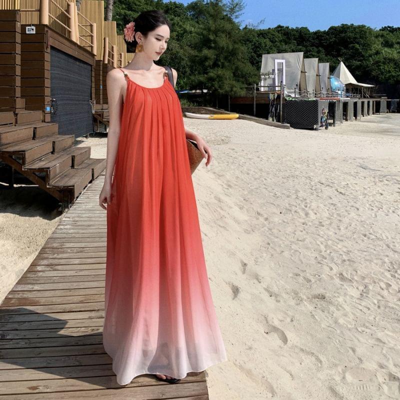 Sleeveless Gradient Maxi A-Line Dress Product Image