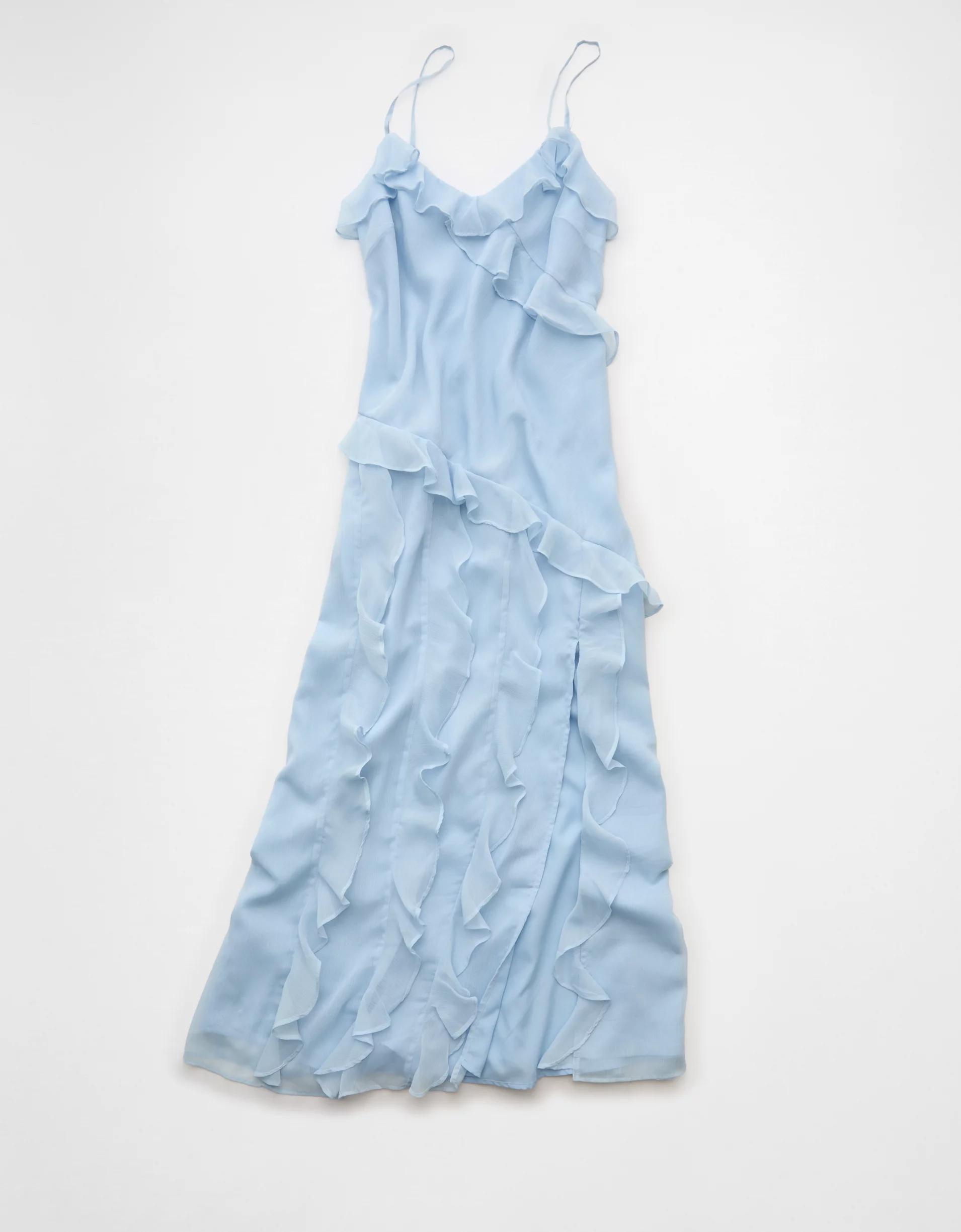 AE Asymmetrical Ruffle Maxi Slip Dress Product Image
