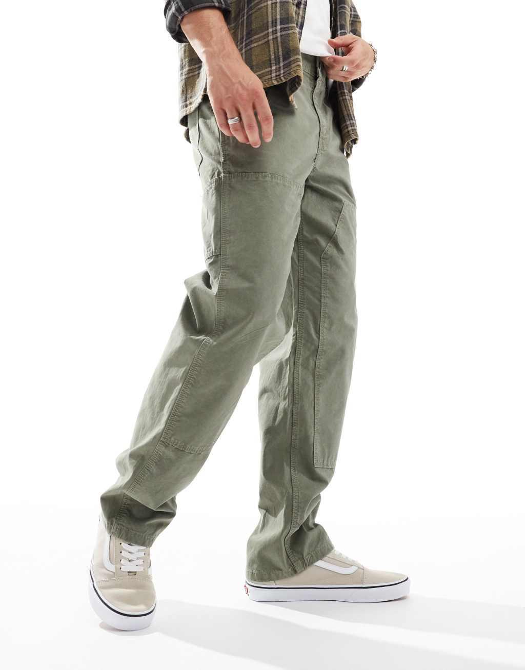 River Island relaxed fit workwear pants in green Product Image