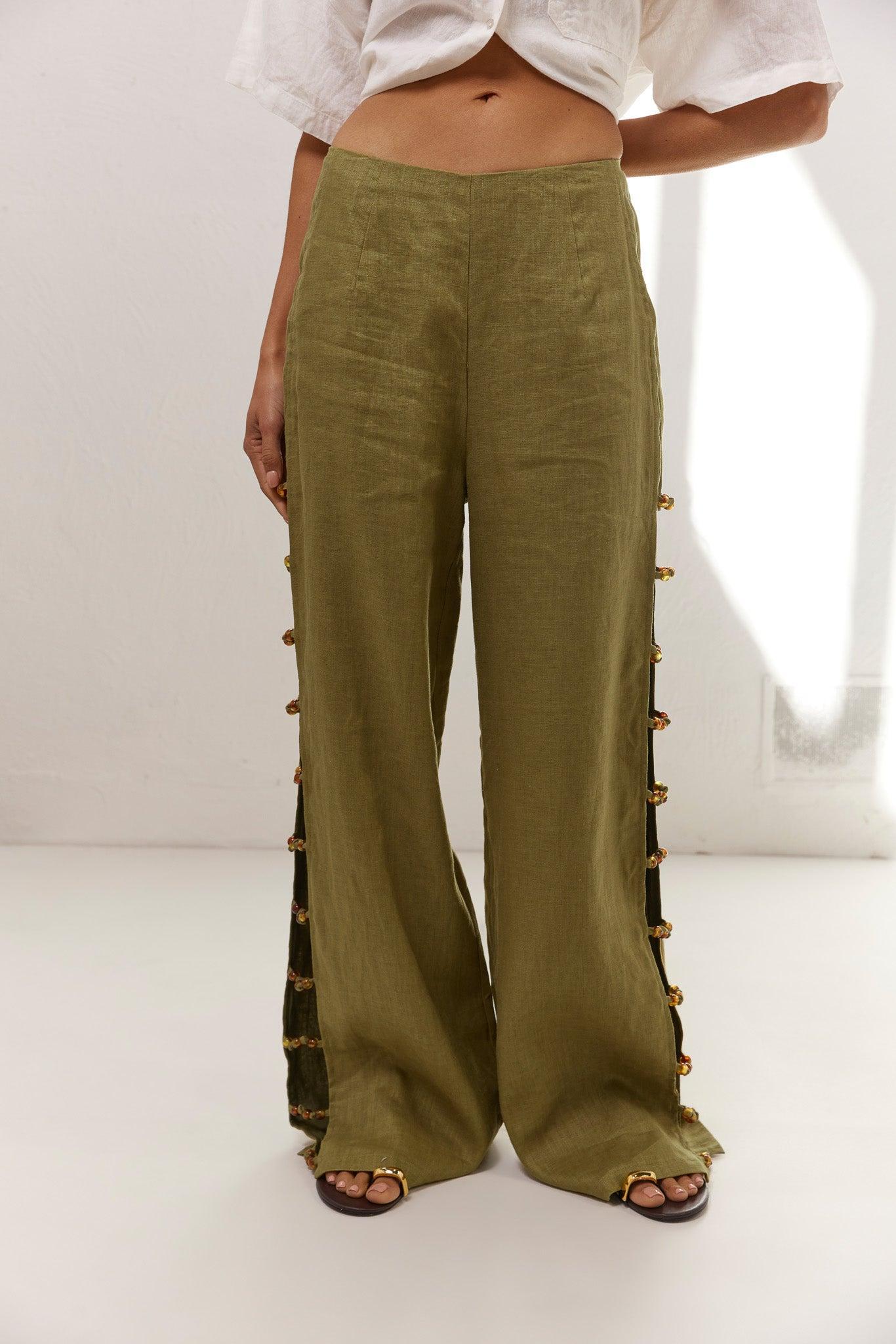 Tia Linen Pants Olive Product Image