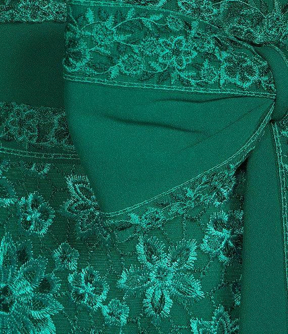 Tadashi Shoji Floral Embroidered Lace V-Neck Sleeveless Bow Gown Product Image