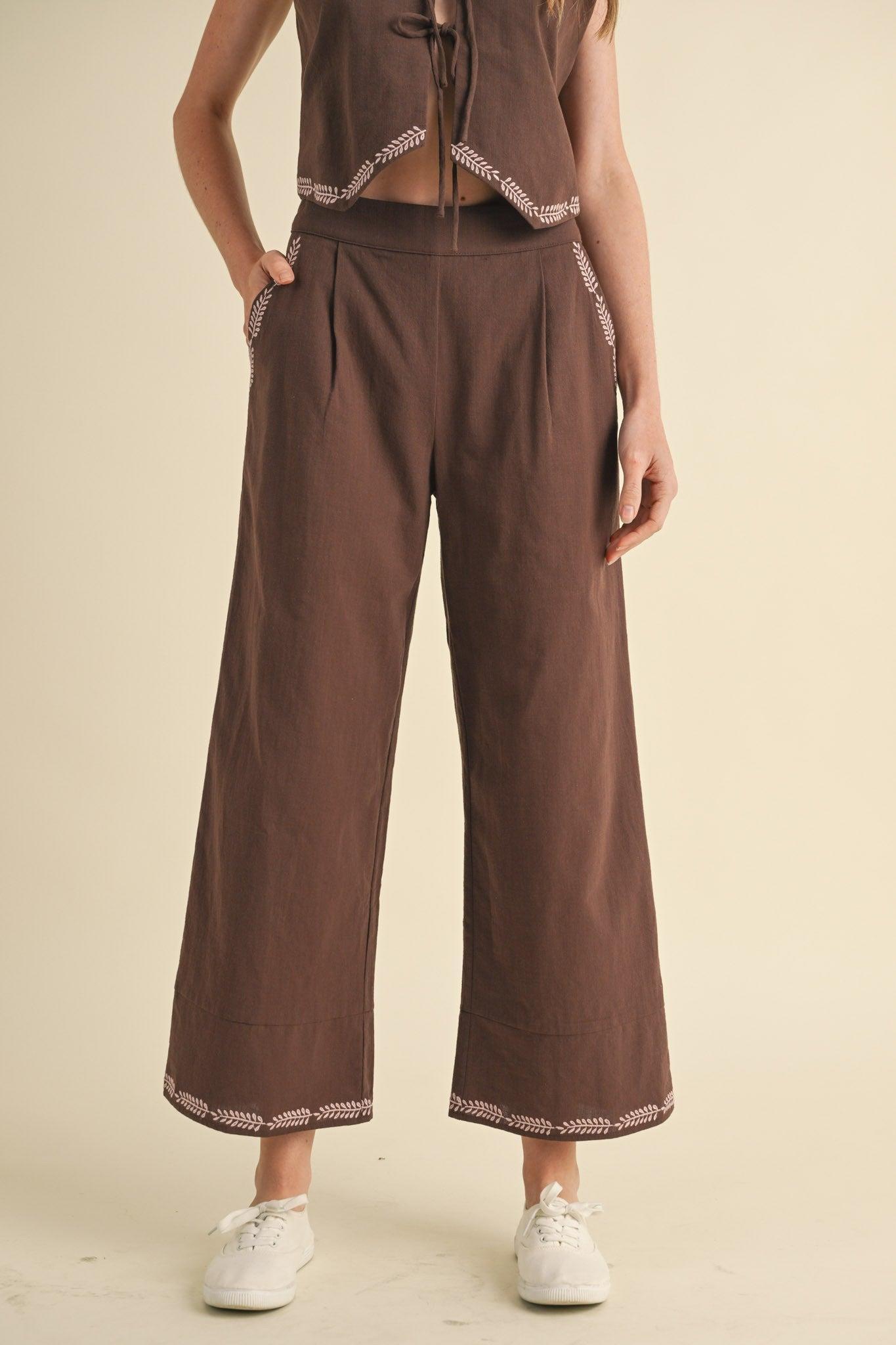 Embroidered Vest and Wide Leg Pants Set Product Image