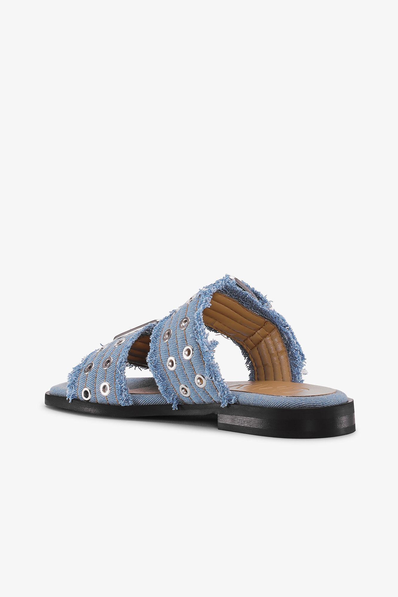 Blue Denim Feminine Buckle Two-Strap Sandals Product Image