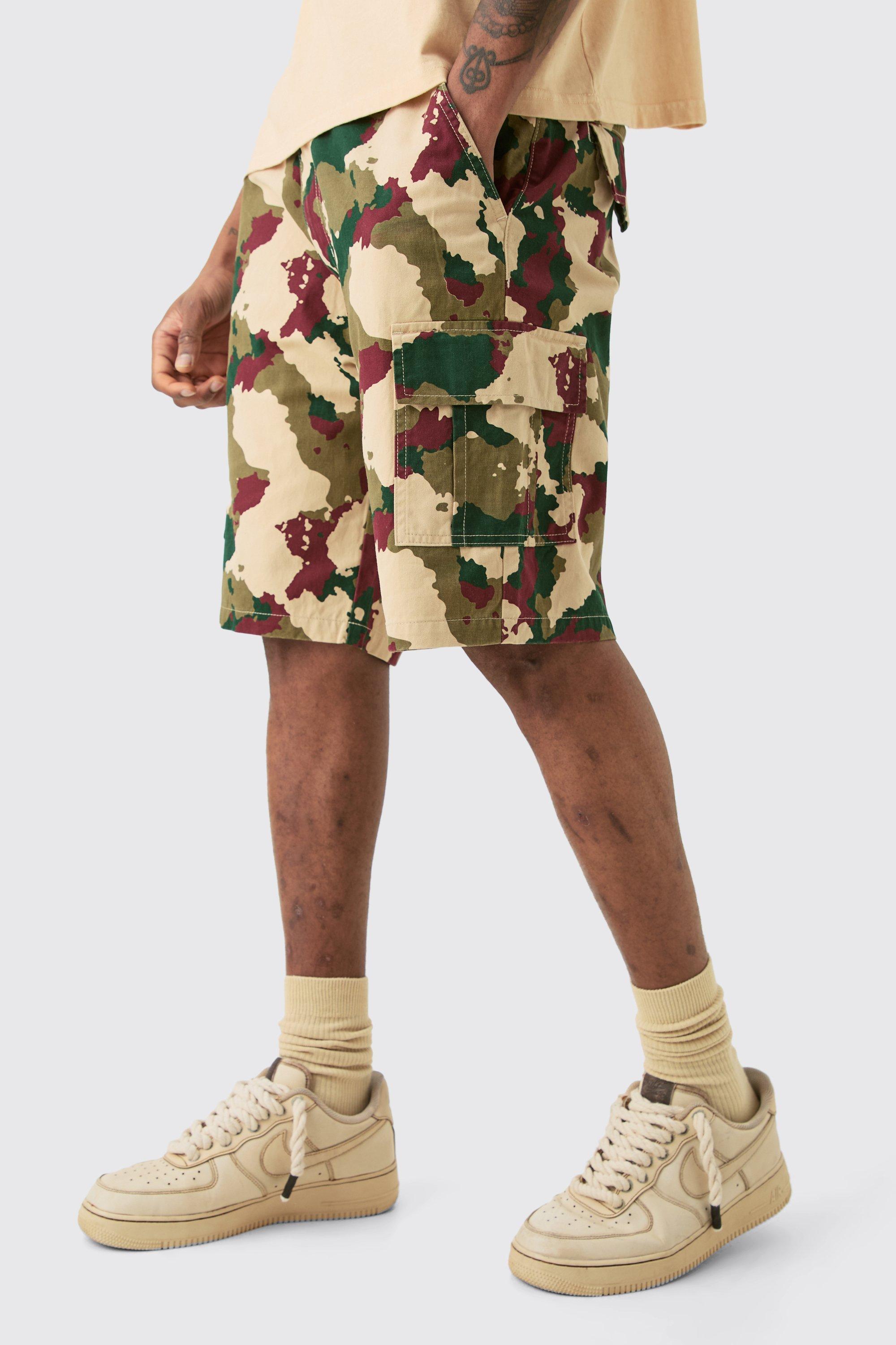 Tall Fixed Waist Camo Twill Cargo Short | boohooMAN USA Product Image