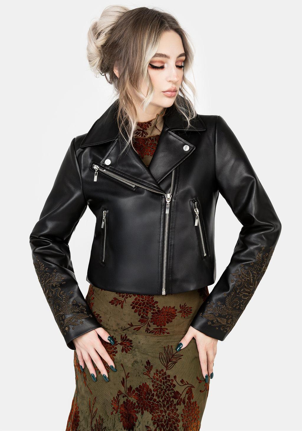 Vervain Embroidered Faux Leather Biker Jacket Product Image