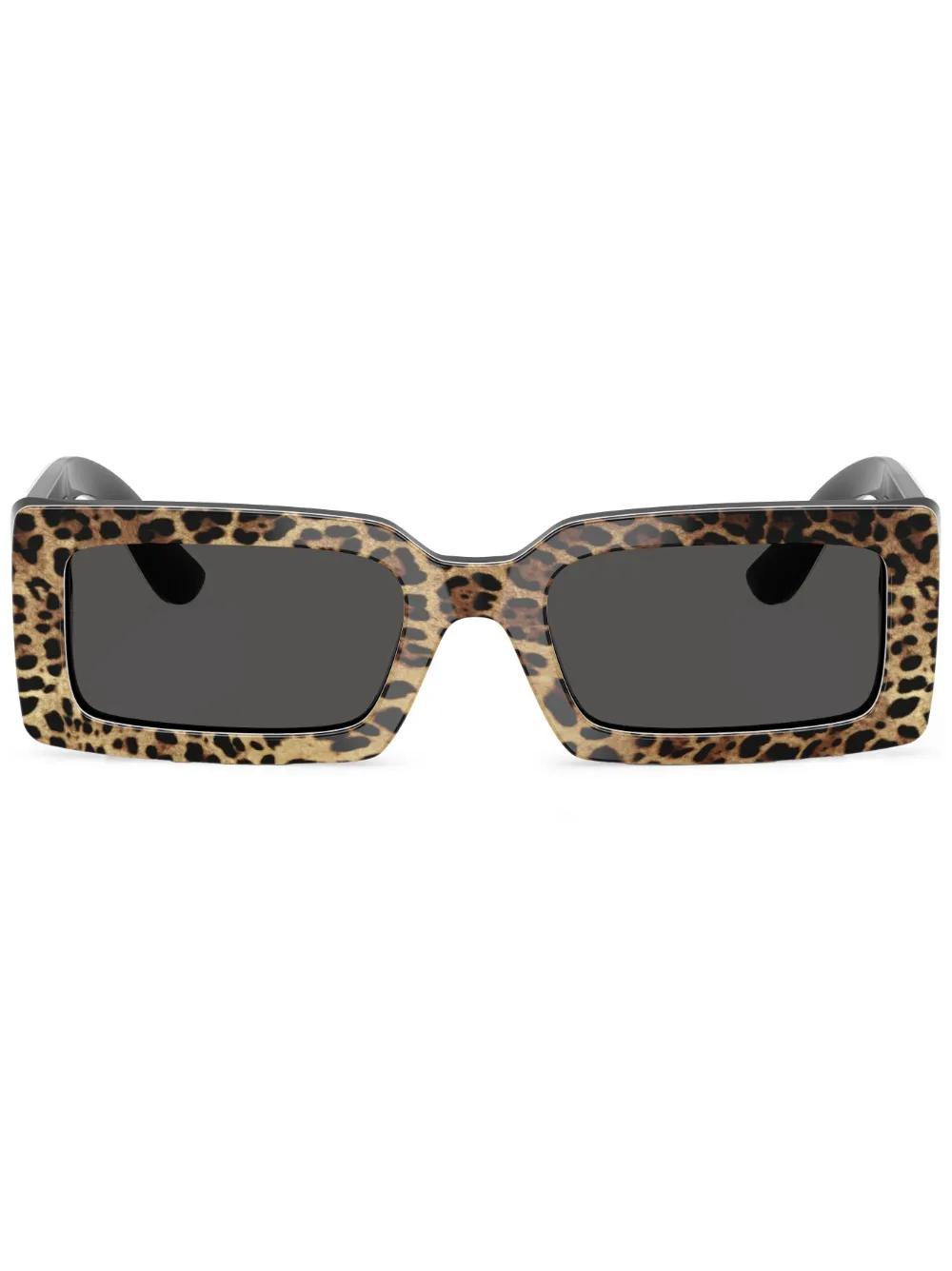 DOLCE & GABBANA Leopard Rectangle-frame Sunglasses In Black White Product Image