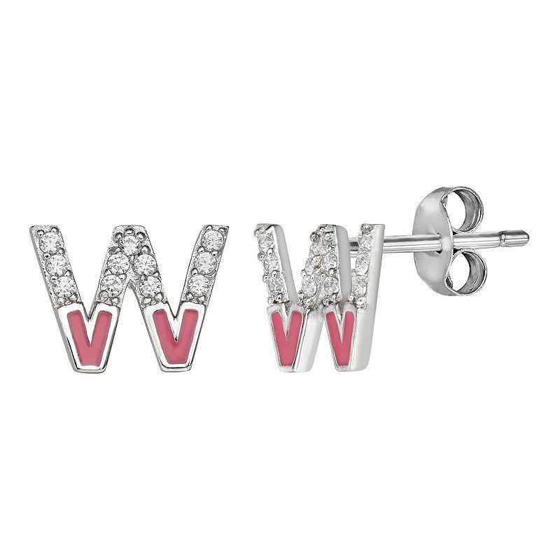 PRIMROSE Sterling Silver Cubic Zirconia Initial Stud Earrings, Womens, White Product Image