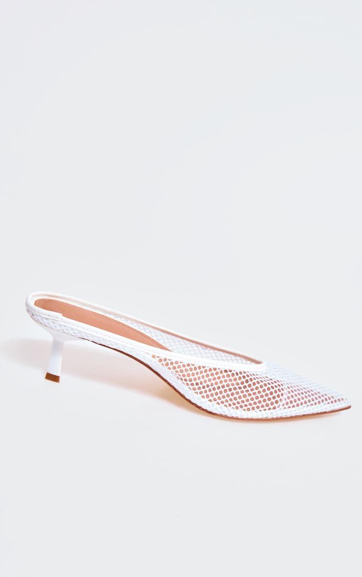 White Mesh Point Toe Low Heel Court Mule Product Image