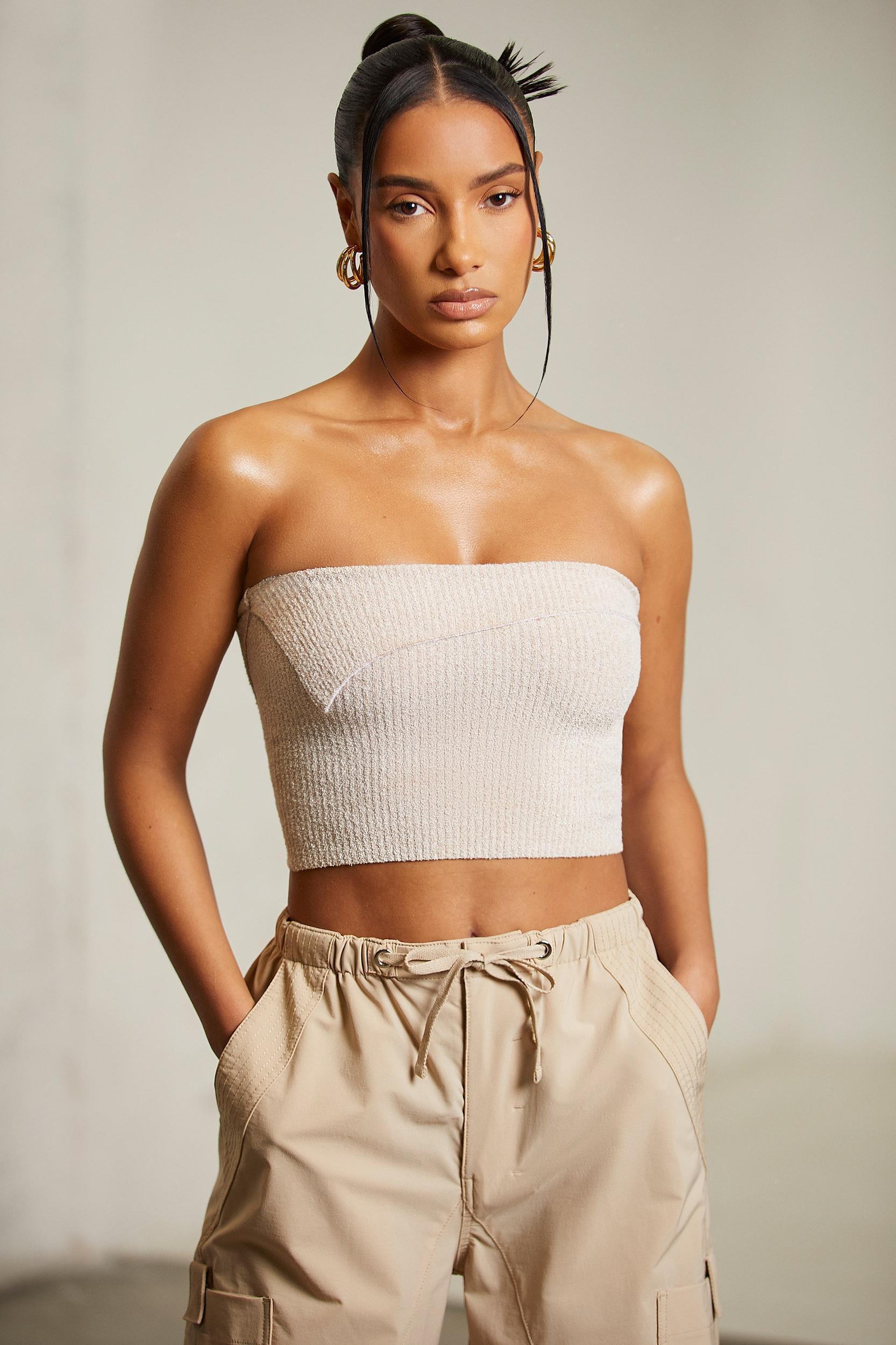 Overlap Bandeau Crop Top in Praline Female Product Image