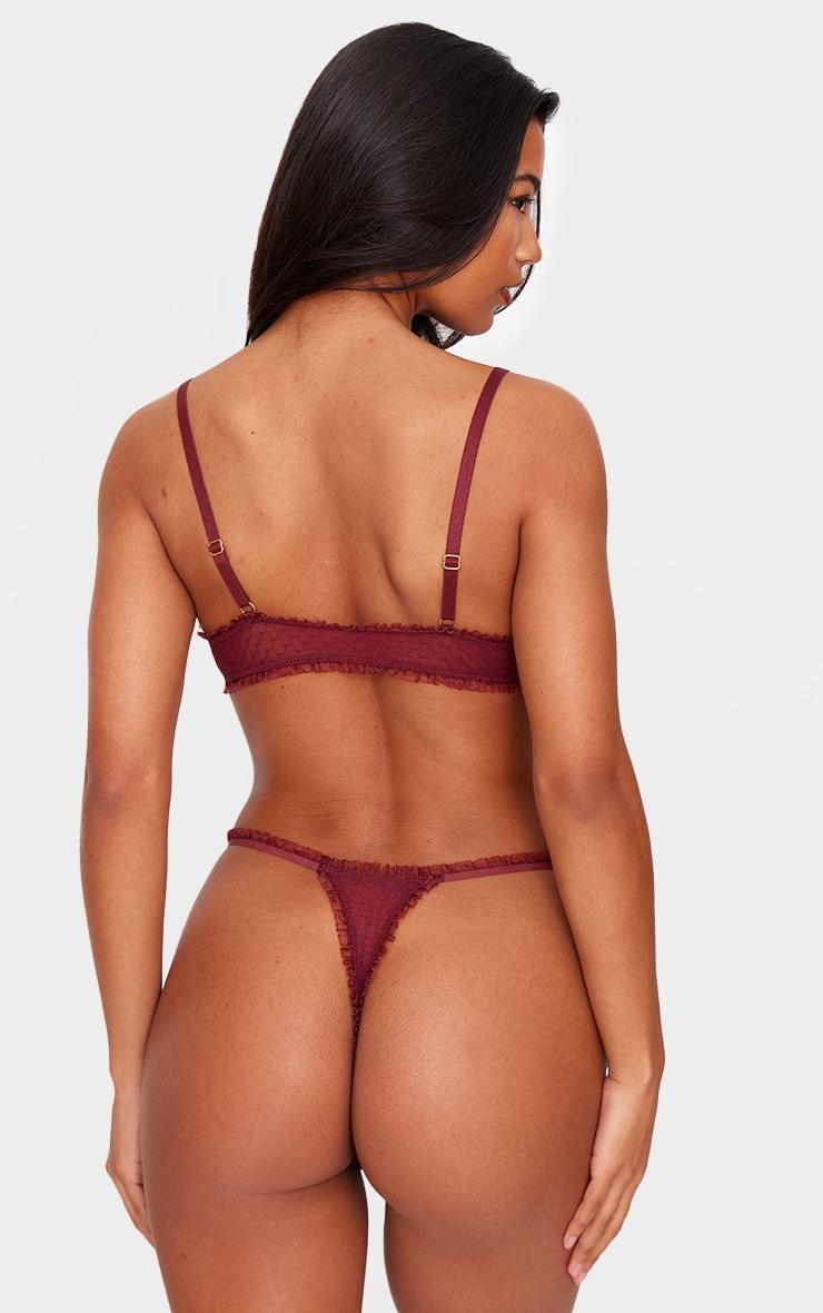 Burgundy Textured Mesh Frill Edge Triangle Bra Product Image