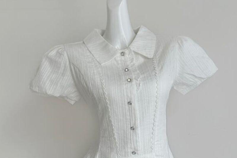 Short-Sleeve Collared Mini A-Line Shirt Dress Product Image