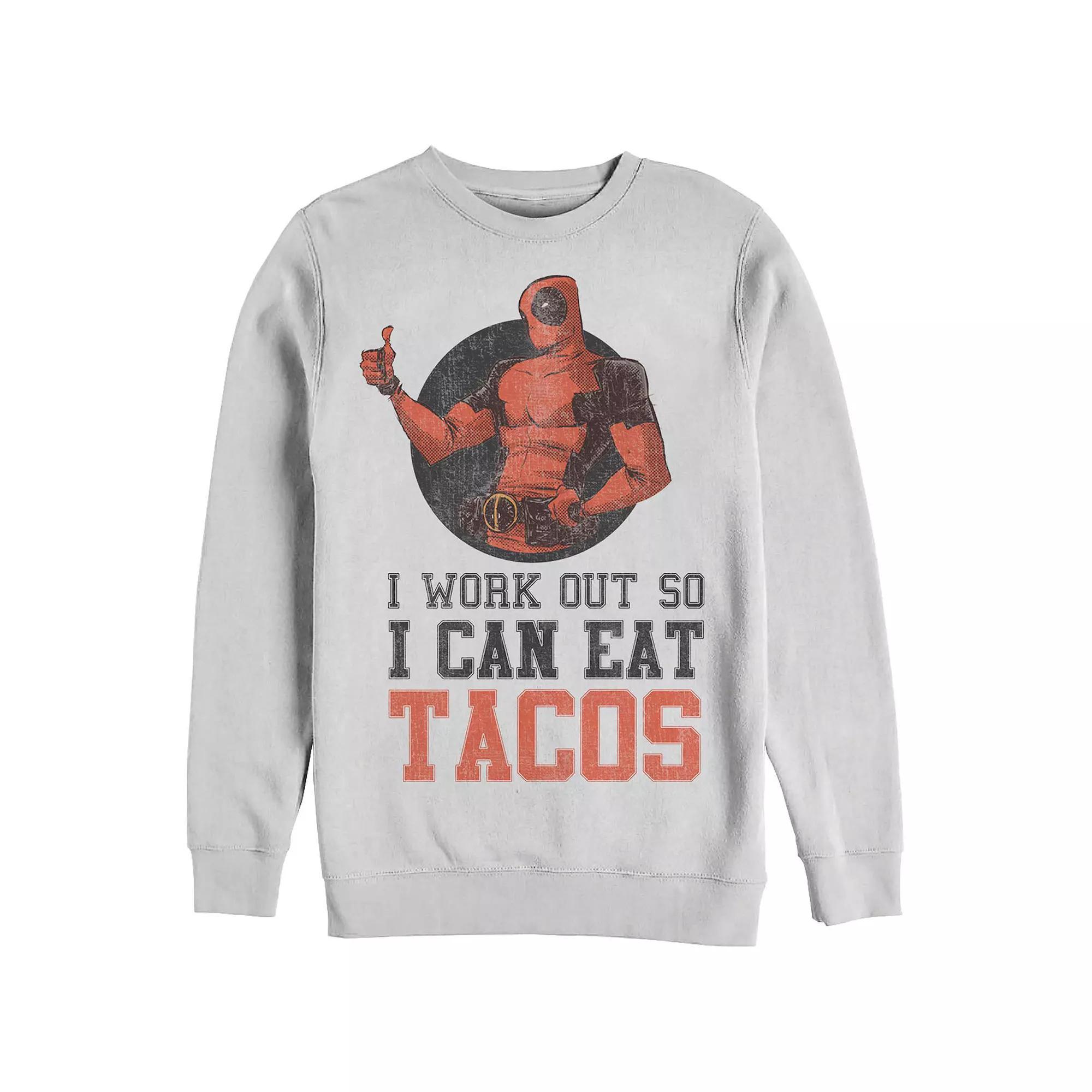 Men's Marvel Deadpool I Work Out So I Can Eat Tacos Graphic Fleece, Size: XL, White Product Image
