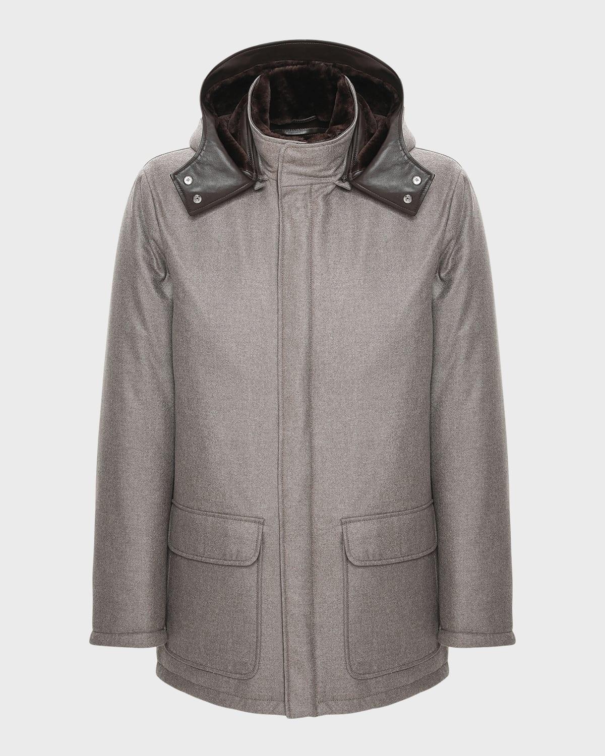 Mens Wool and Cashmere Blend Parka with Shearling Lining Product Image