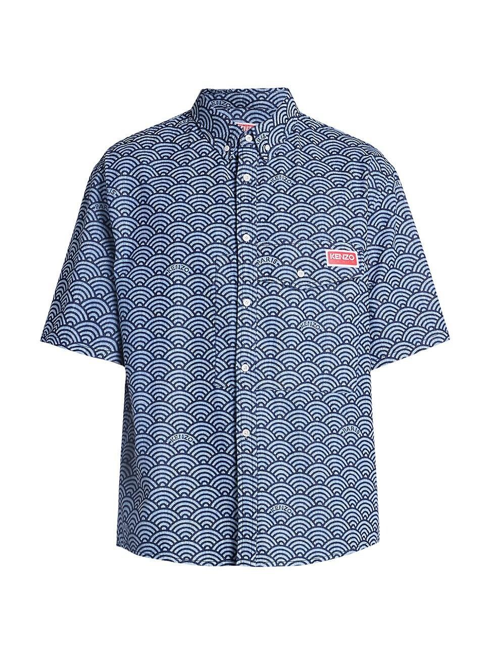 Mens Seigaiha Short-Sleeve Button-Front Denim Shirt Product Image