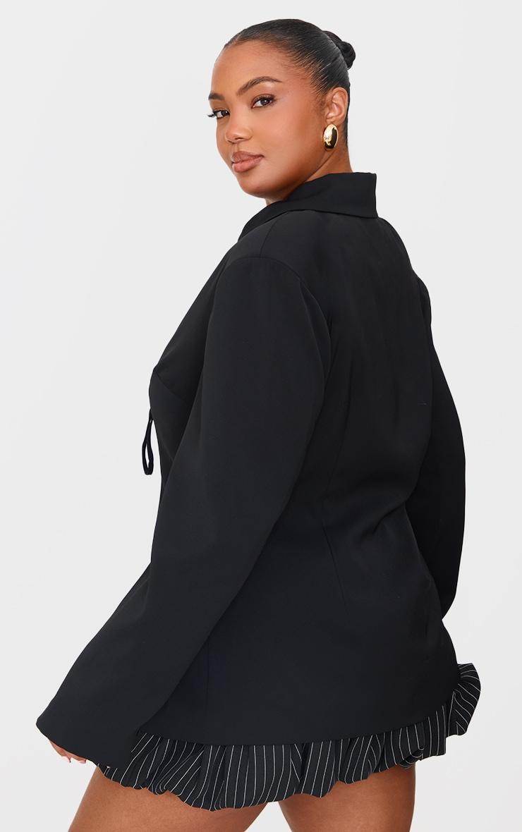 Plus Black Lace Up Tie Front Blazer Product Image