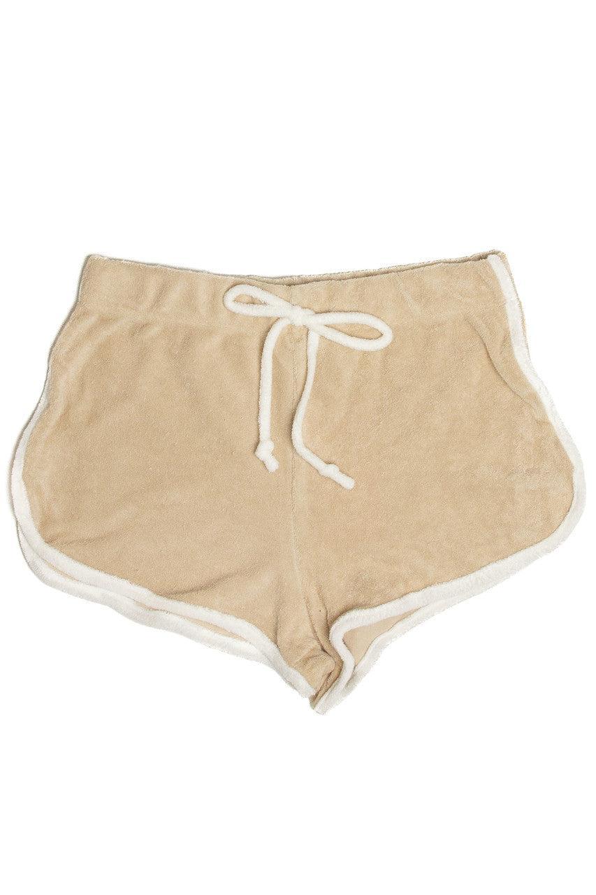 Tan Terry Drawstring Dolphin Shorts Product Image