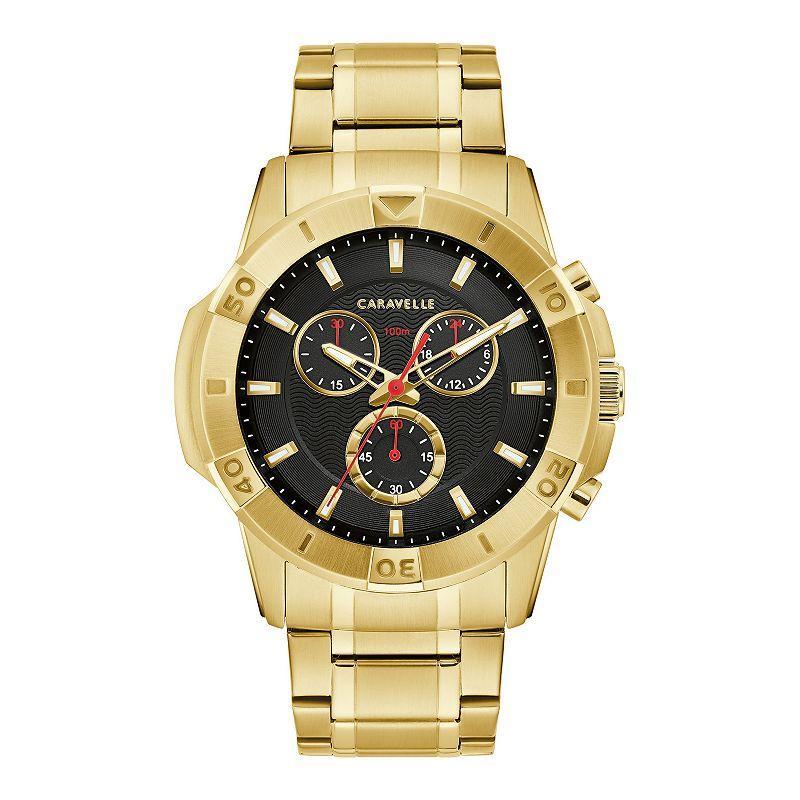 Caravelle by Bulova Mens Aqualuxx Gold-Toned Stainless Steel Black Dial Bracelet Watch - 44B127 Product Image