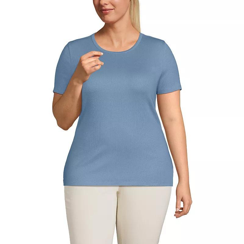 Plus Size Lands' End Short Sleeve Micro Rib Crewneck Top, Women's, Size: 2XL, Tinted Pink Product Image