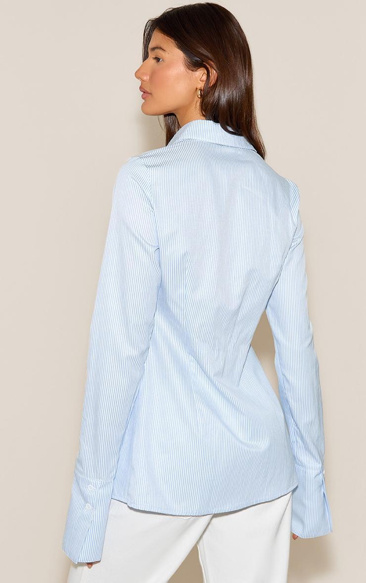 Blue Stripe Cotton Fitted Shirt Product Image