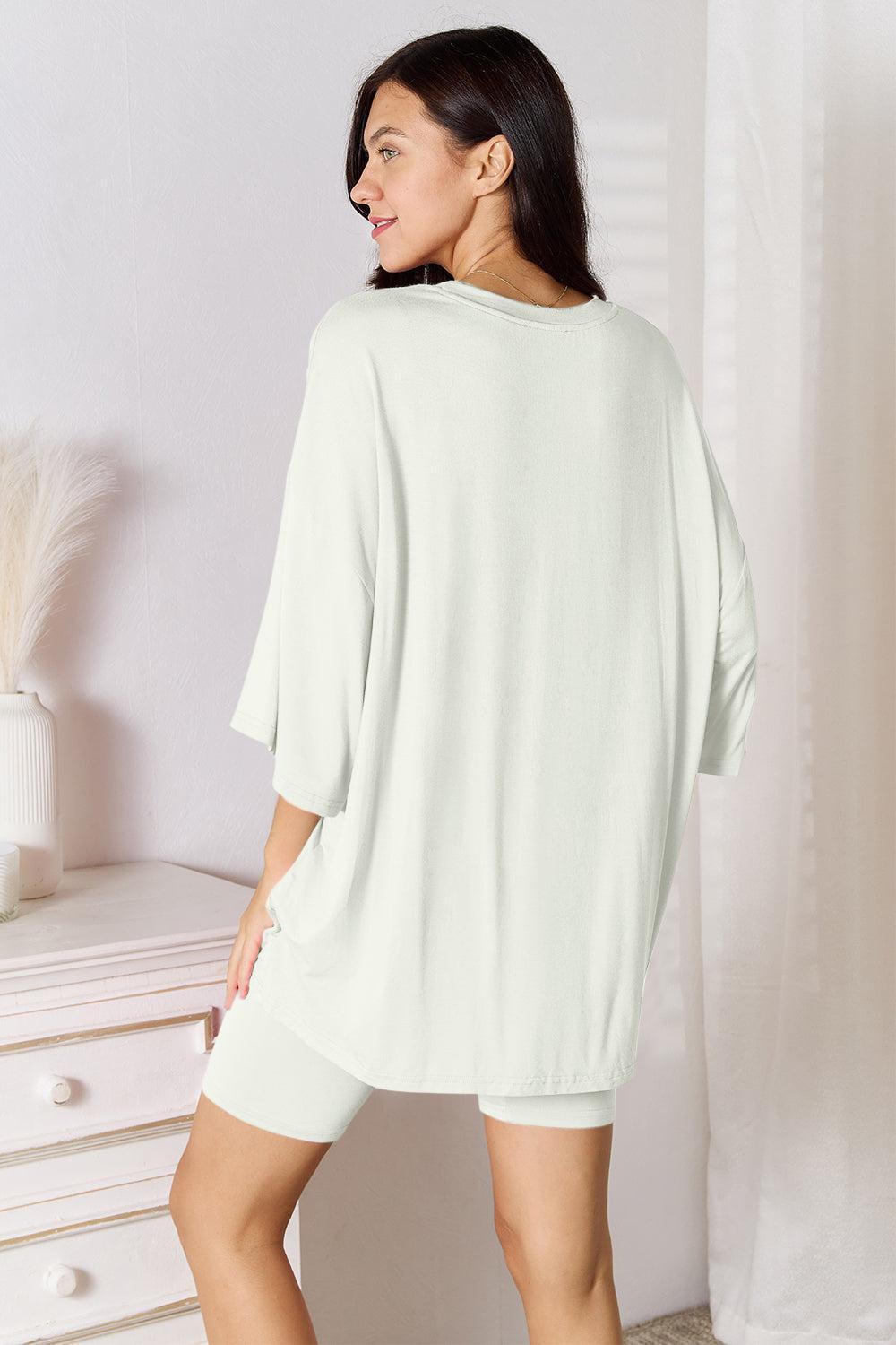 Basic Bae Full Size Soft Rayon Three-Quarter Sleeve Top and Shorts Set Product Image