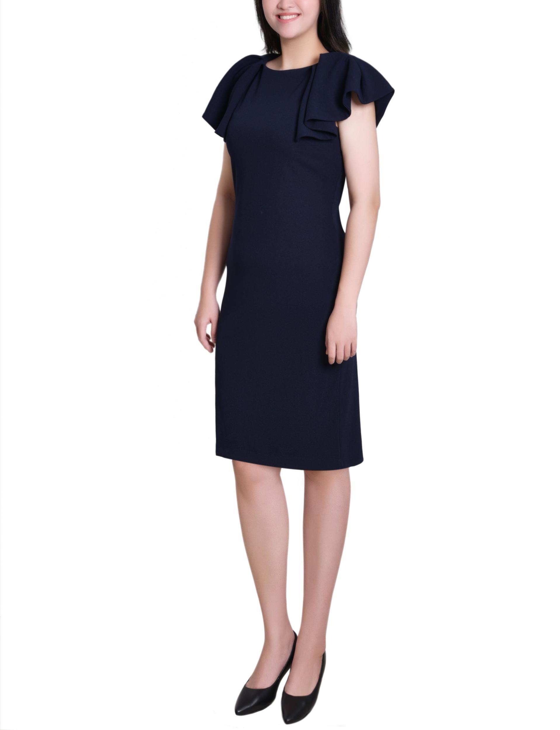 Navy Flutter Sleeve Sheath Dress Product Image