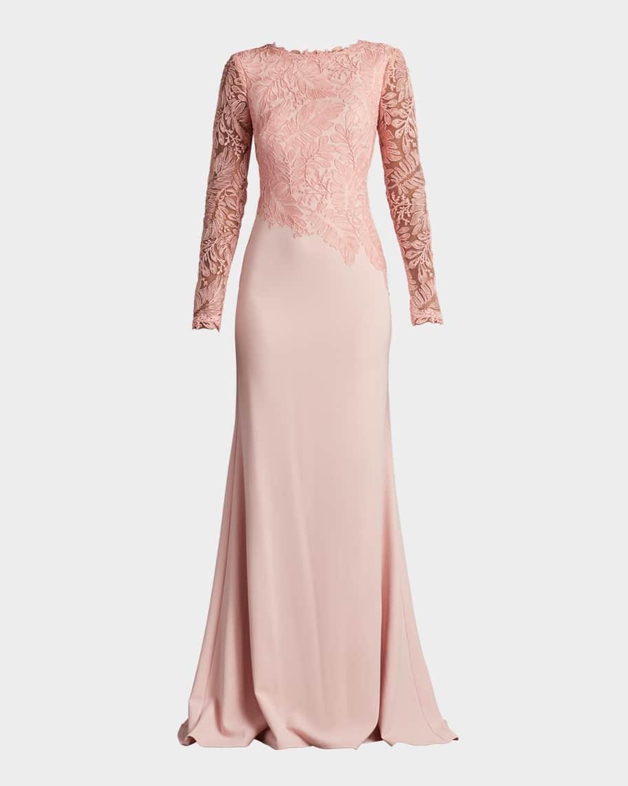 A-Line Corded Lace & Crepe Gown Product Image