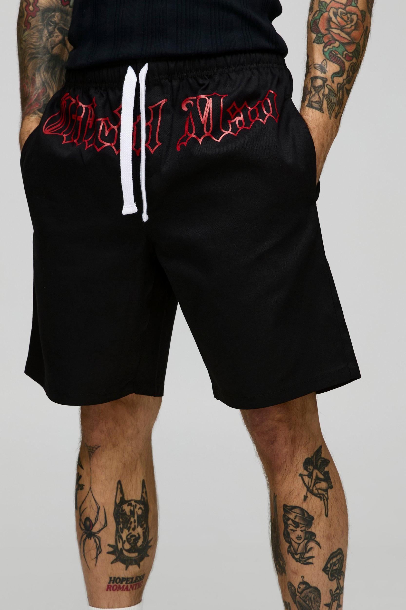 Elasticated Waist Relaxed Twill Printed Shorts | boohooMAN USA Product Image