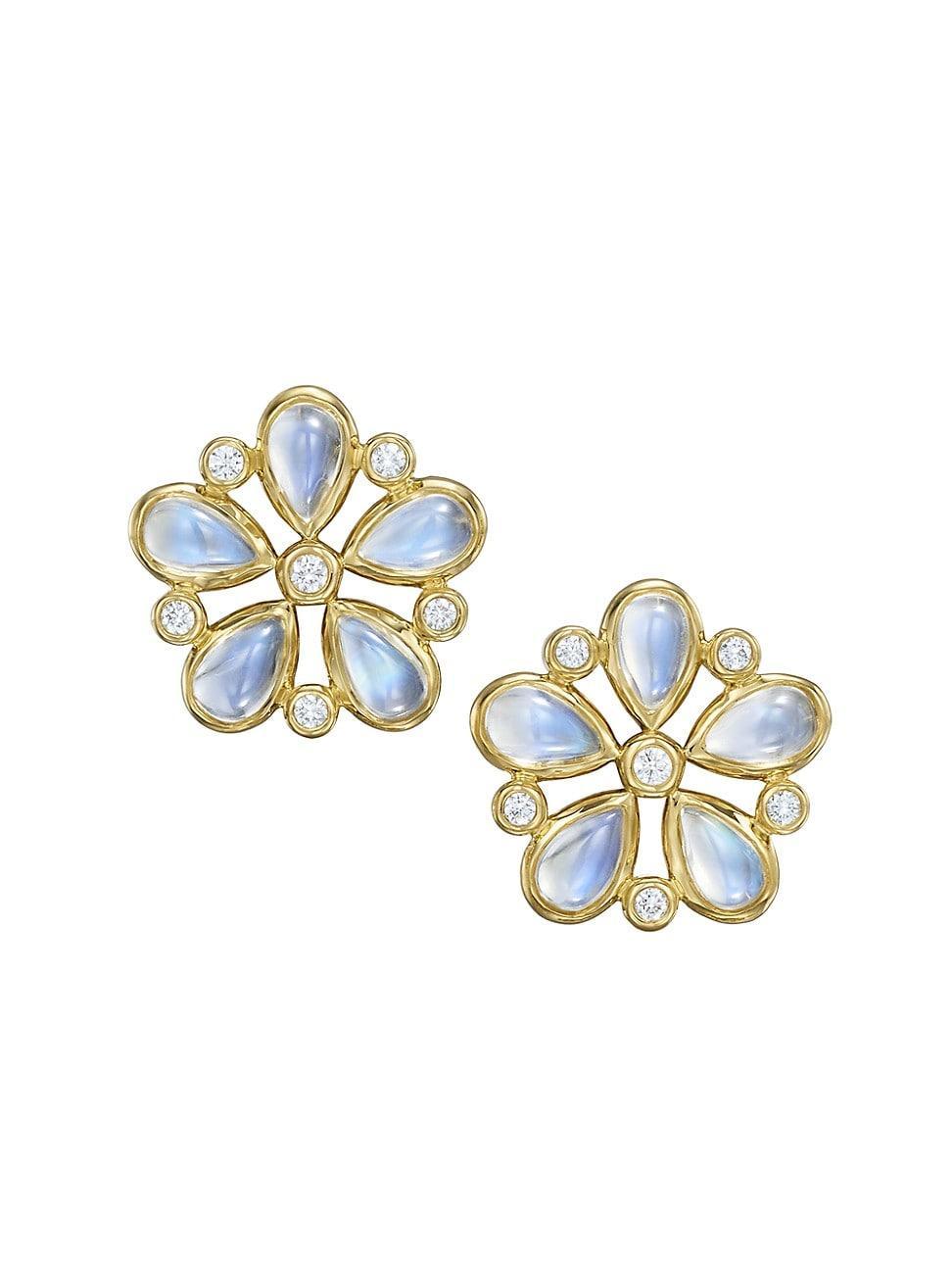 Womens FJ Luna Flower 18K Yellow Gold, Blue Moonstone & 0.29 TCW Diamond Stud Earrings Product Image