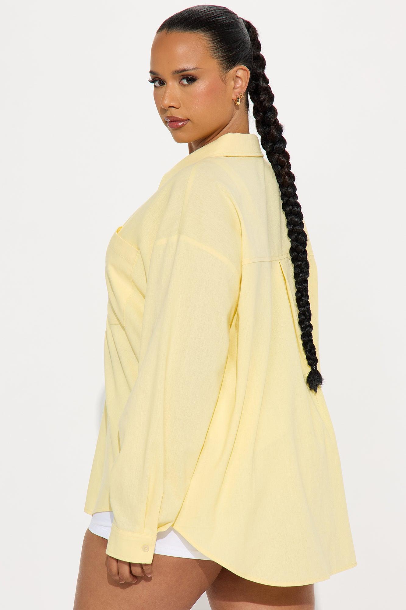 Fresh Lemonade Linen Button Up Shirt - Yellow Product Image