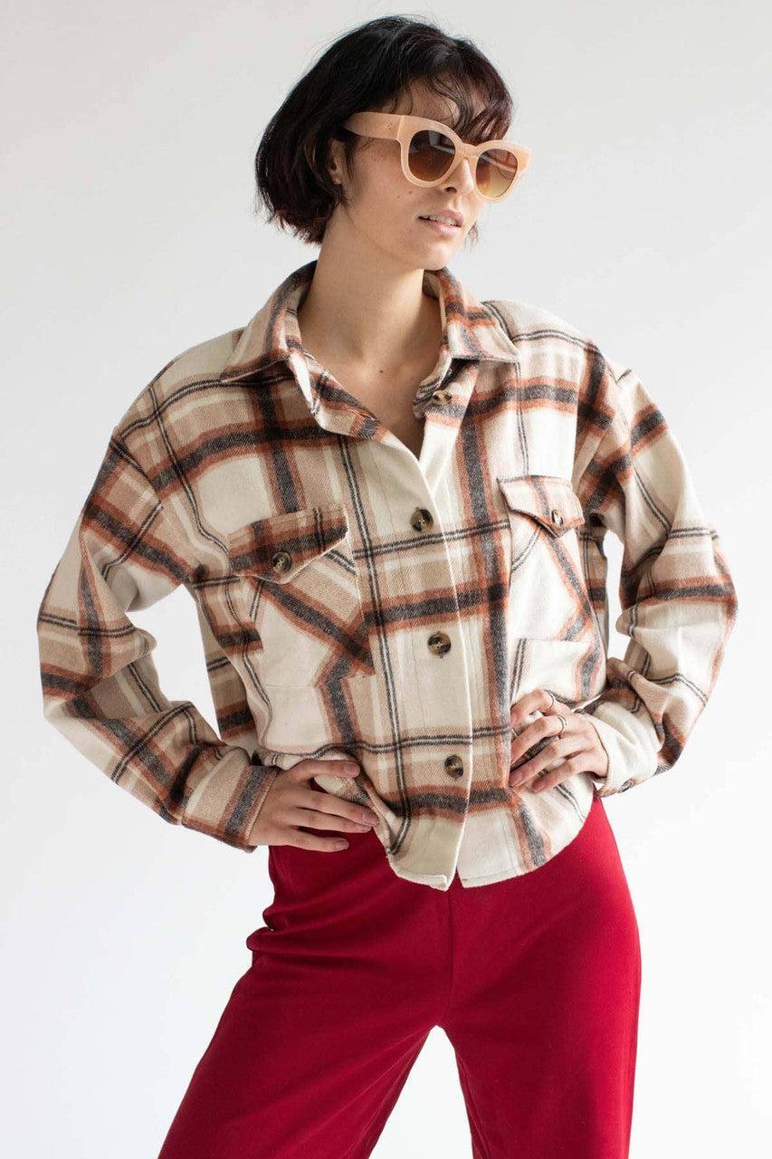 Oversized Rust Brushed Plaid Jacket Product Image