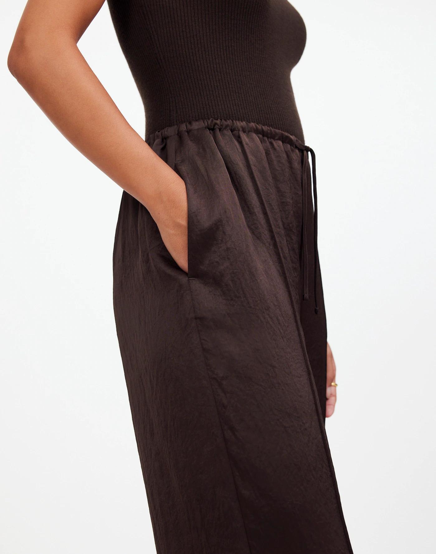 Tall Pintucked Slim Pull-On Pants in Satin Product Image