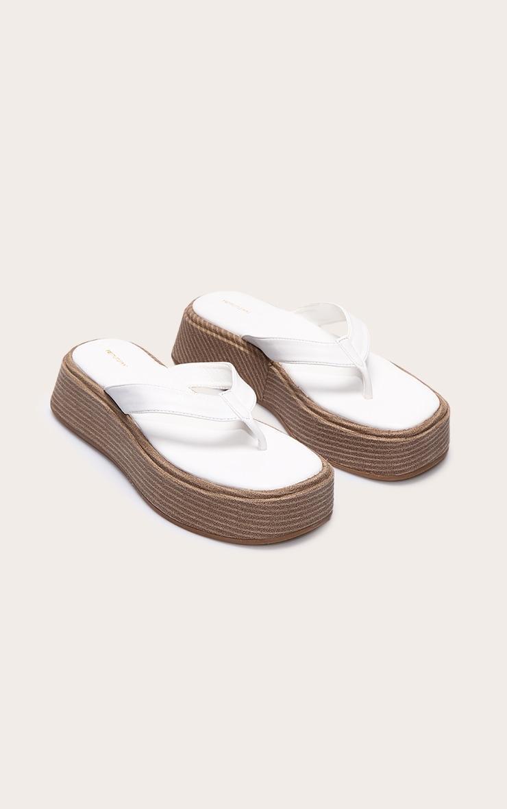 White PU Toe Thong Round Toe Flatform Sandals Product Image