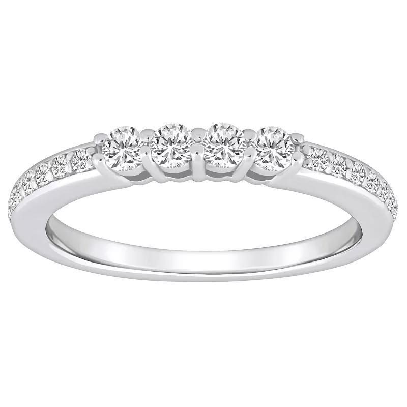 Alyson Layne 14k Gold 3/8 Carat T.W. Diamond 4-Stone & Pave Band Wedding Ring, Womens 14k White Gold Product Image