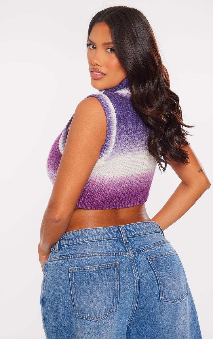  Shape Dark Purple Ombre Knit Cropped Sleeveless Sweater Product Image