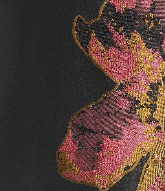 Caroline Rose Plus Pink Petal Print Devore Spread Collar Bracelet Sleeve Open-Front Statement Jacket Product Image