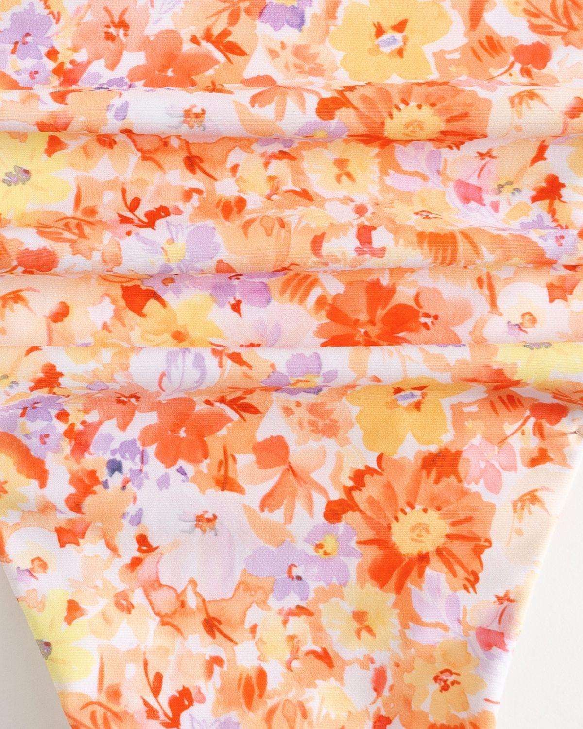 Orange Floral Tie Front Bikini Set Product Image