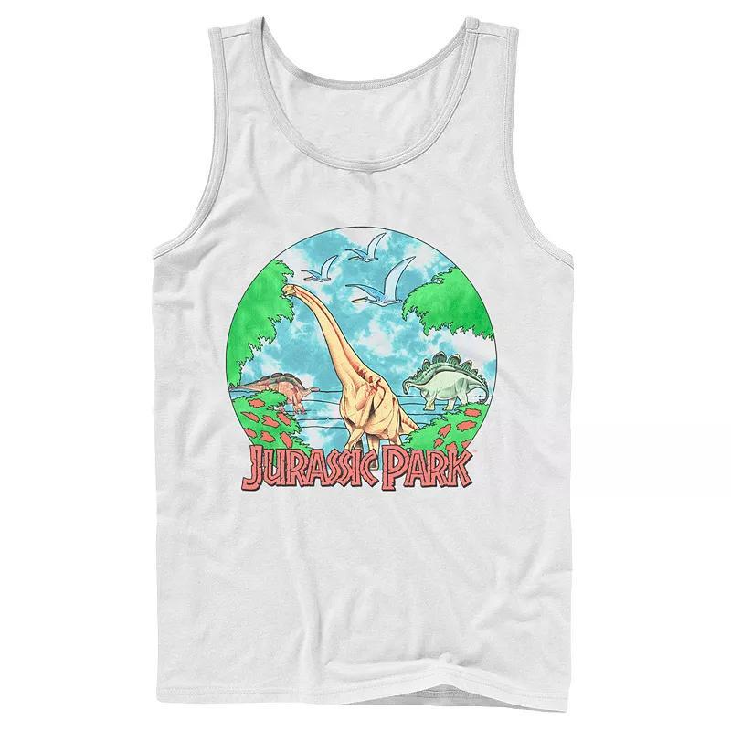Men's Jurassic Park Retro Globe Watercolor Scene Tank Top,  Product Image