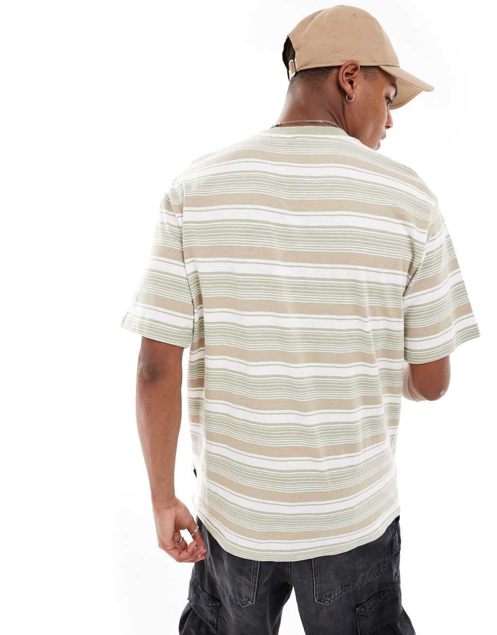 Only & Sons relaxed fit t-shirt in tonal khaki stripe Product Image