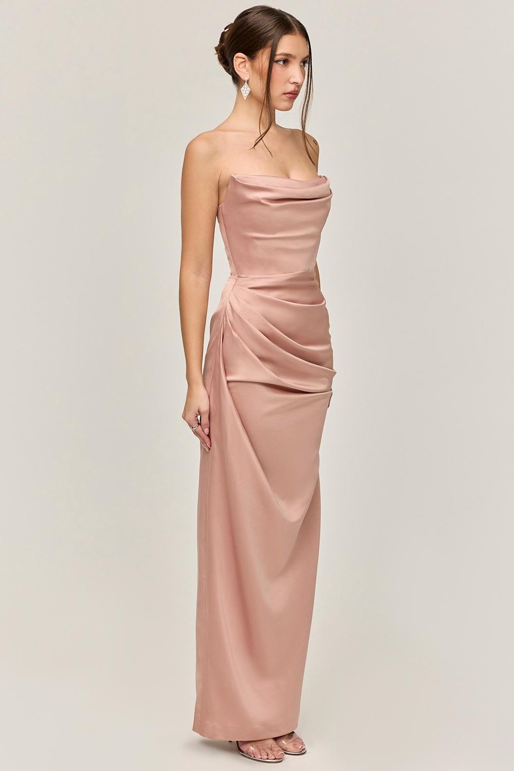 Adrienne Blush Satin Strapless Gown Product Image