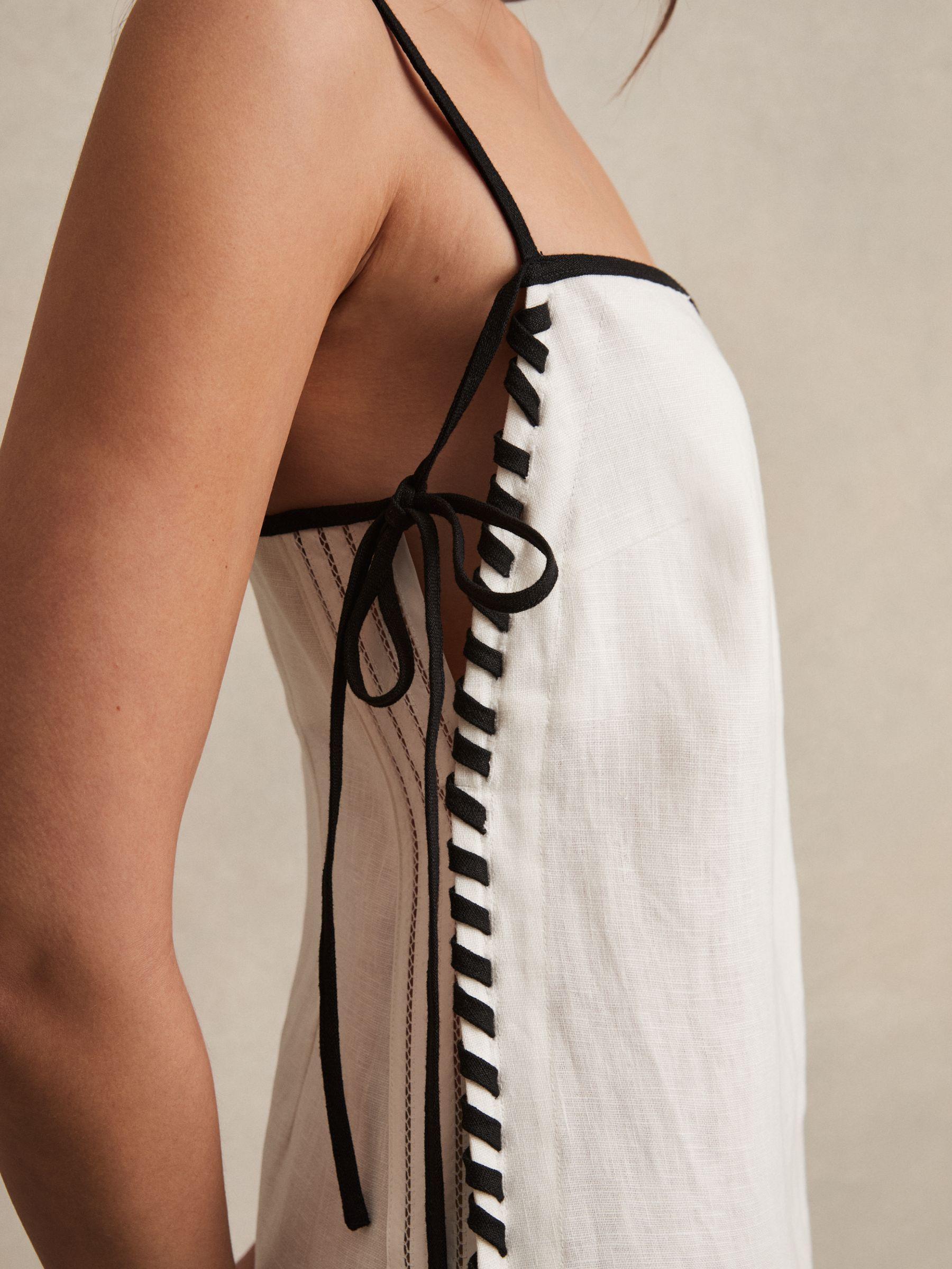 Linen Whipstitch Tie-Strap Midi Dress in Ivory Product Image
