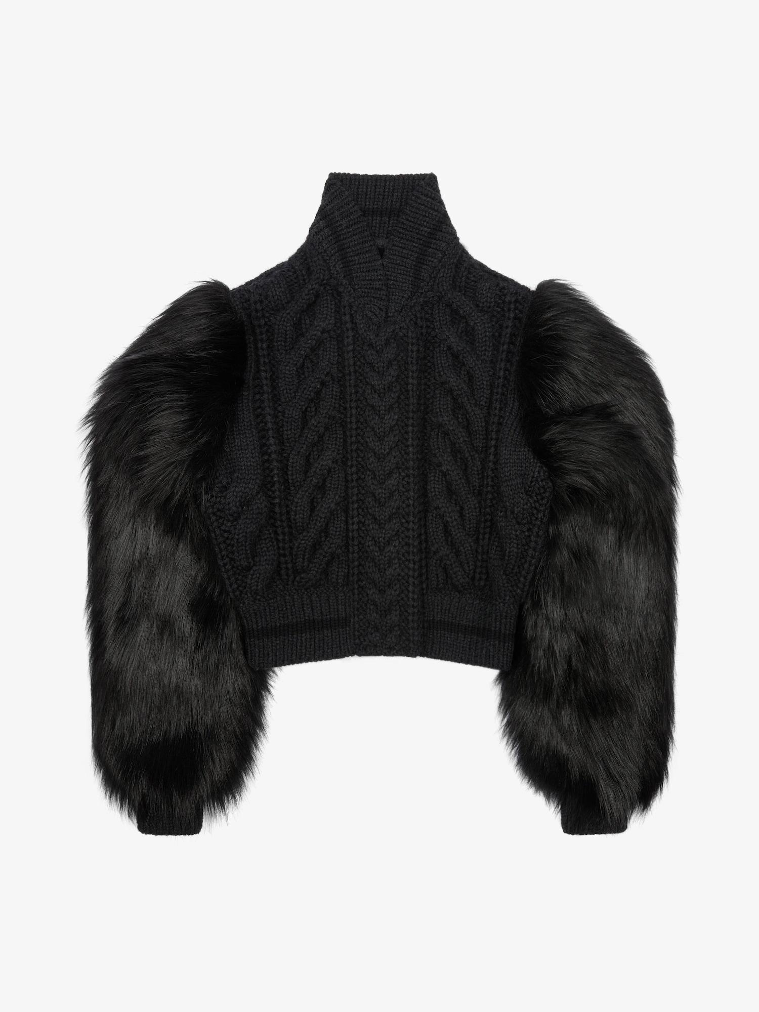 Varsity jacket in cable knit wool and faux fur Product Image