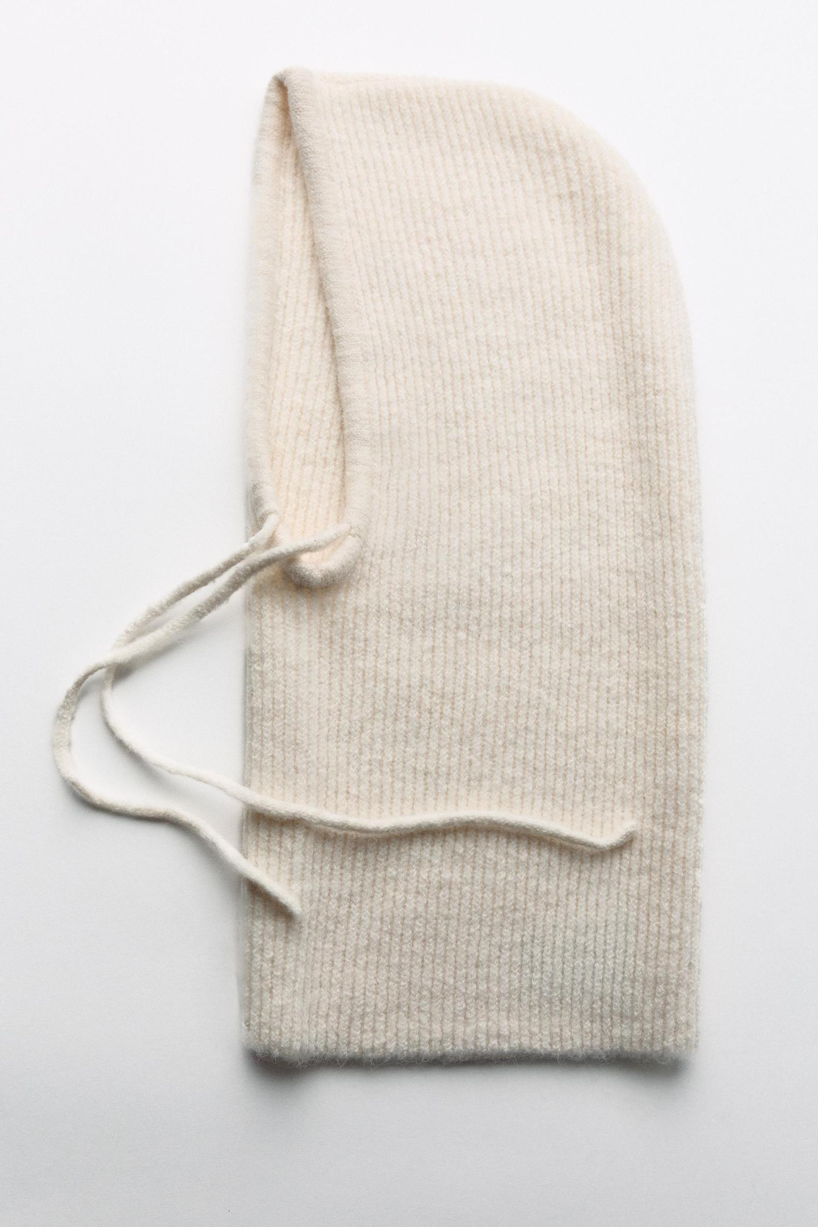 RIBBED DRAWSTRING KNIT HOOD Product Image